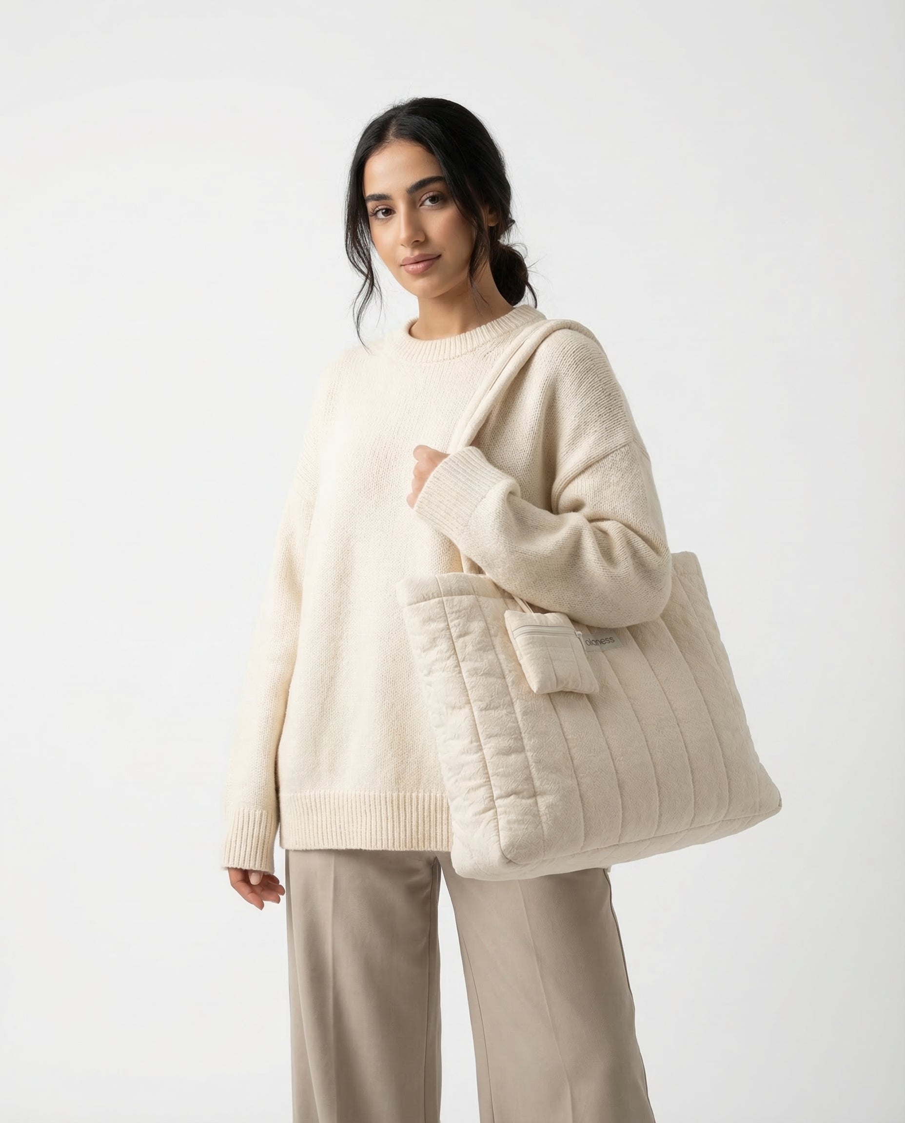 OLANESS Signature Crinkle Tote – Grand Sac Élégant pour Travail, Voyage et Quotidien