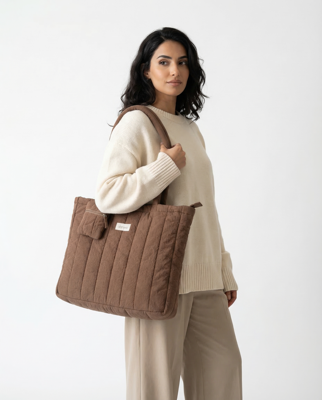 OLANESS Signature Crinkle Tote – Grand Sac Élégant pour Travail, Voyage et Quotidien