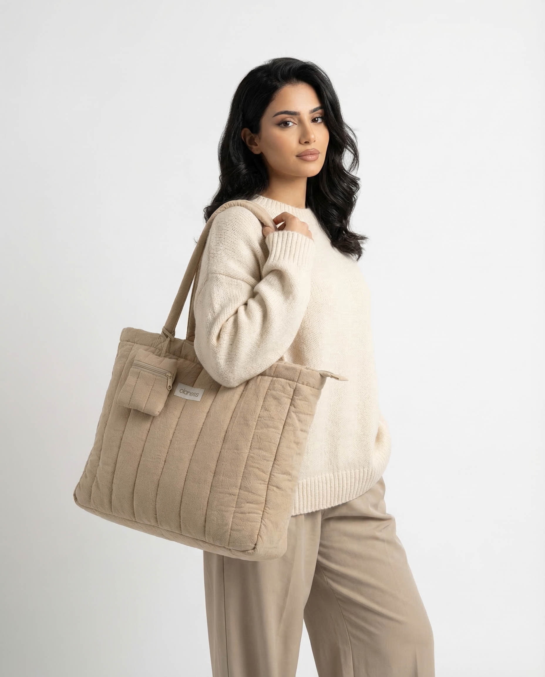 OLANESS Signature Crinkle Tote – Grand Sac Élégant pour Travail, Voyage et Quotidien