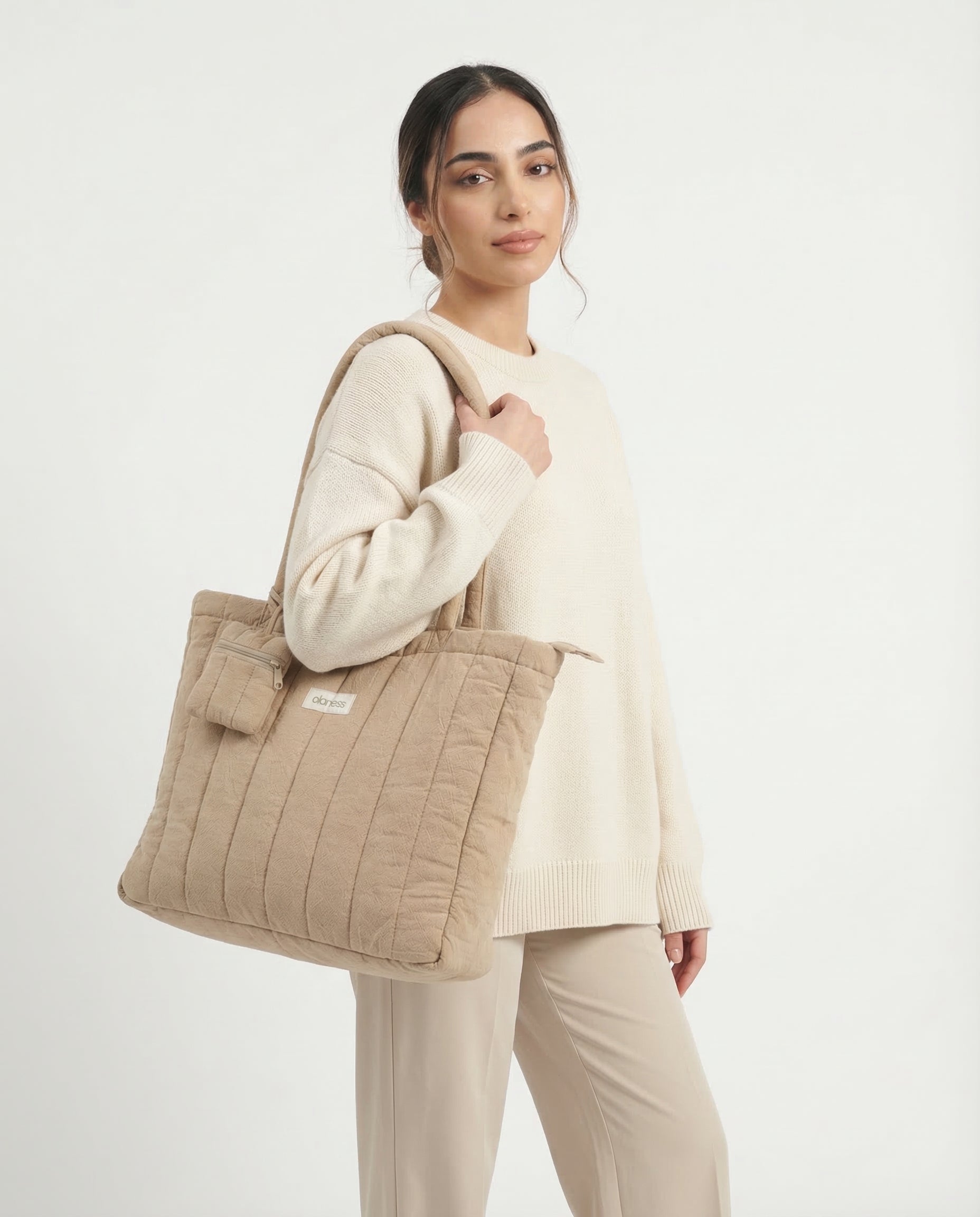 OLANESS Signature Crinkle Tote – Grand Sac Élégant pour Travail, Voyage et Quotidien